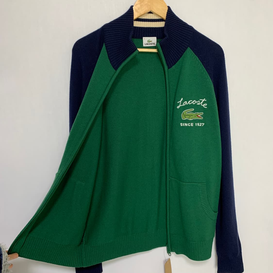 라코스테 그린/네이비 니트 집업 가디건 빈티지 남녀공용 4사이즈 상품이미지3
