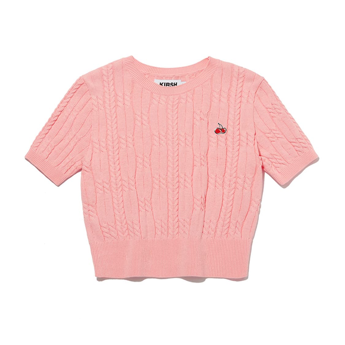 키르시 스몰 체리 케이블 크롭 숏 슬리브 니트 [살몬] 상품이미지1