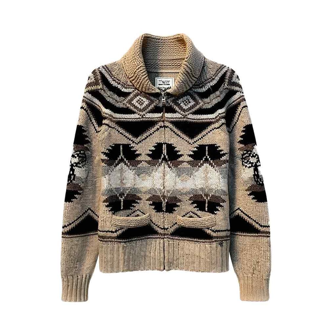 Aritzia TNA 코위찬 니트 집업 가디건 아즈텍 패턴 디테일 베이지 상품이미지1