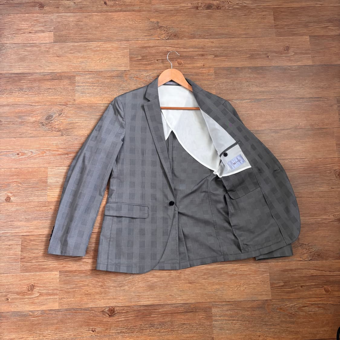 엠비오 슬림핏 XS 캐주얼 콤비 자켓 원버튼 그레이 체크 상품이미지2