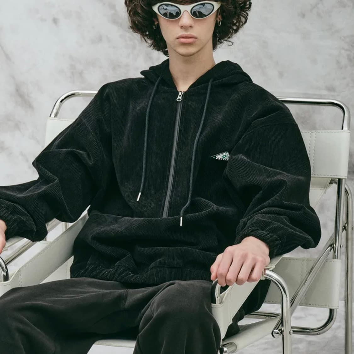 [M]크리틱 코듀로이 반집업 후드/블랙 상품이미지2