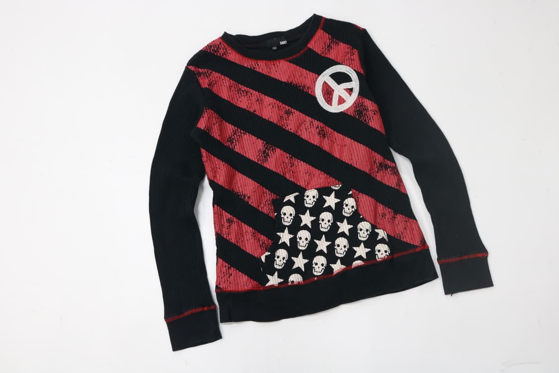 SAUCY 빈티지 펑크 스트라이프 피스 마크 와플 티셔츠 (150) 상품이미지2