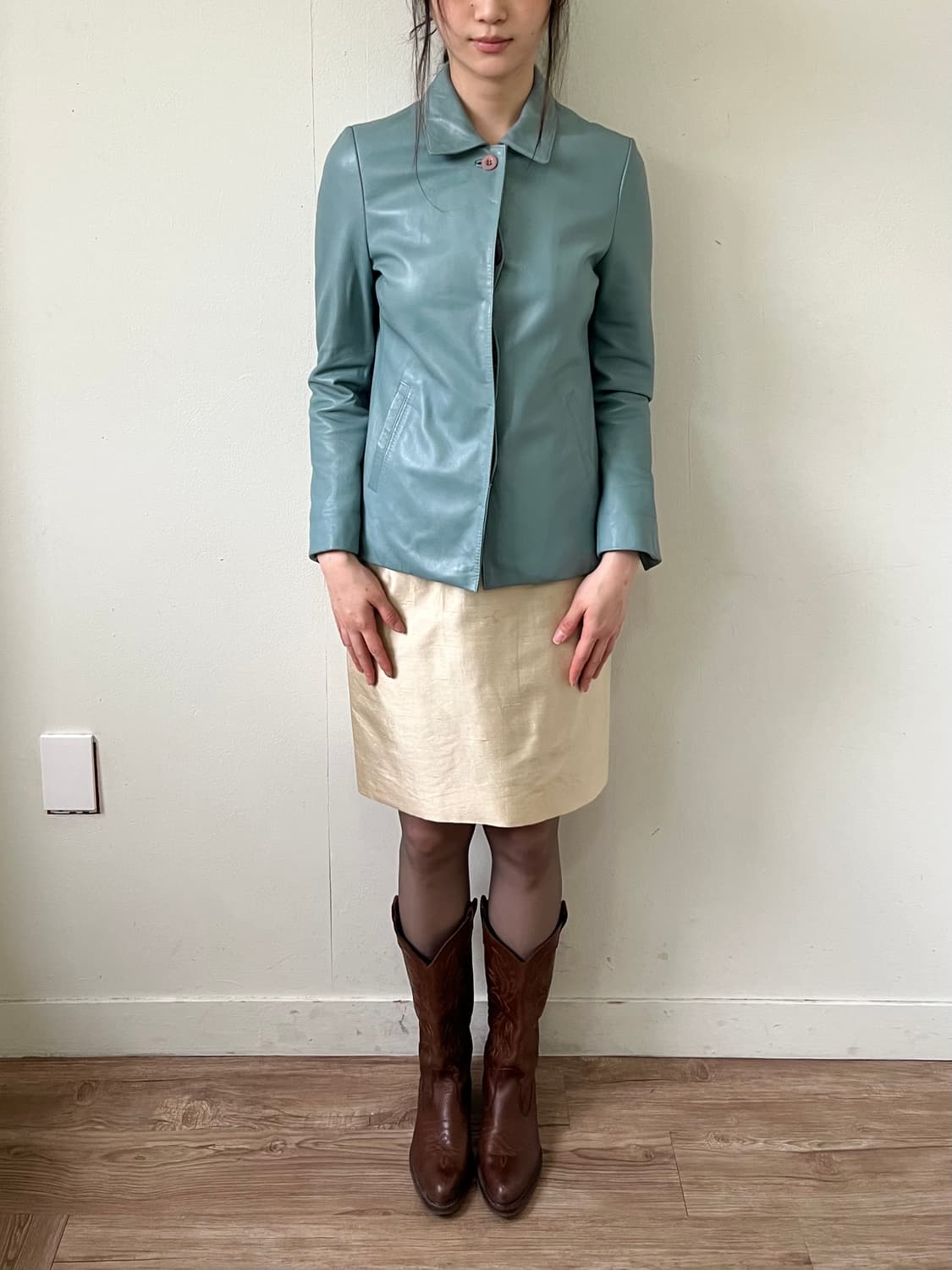 lnstinct 스카이블루 레더 자켓 상품이미지8