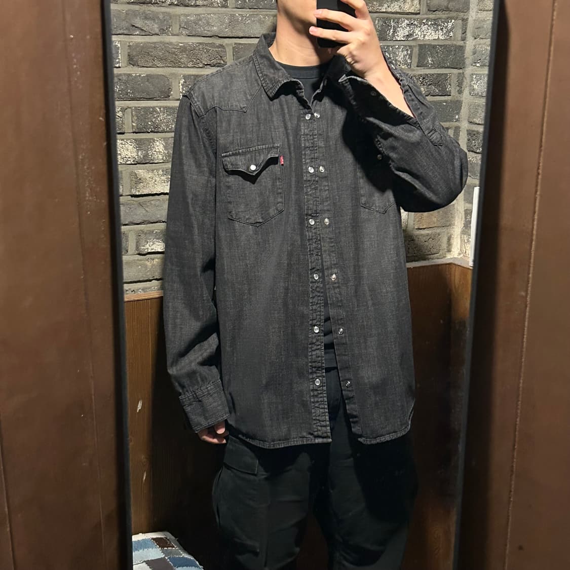 XL) 리바이스 투포켓 웨스턴 흑청 데님 셔츠 상품이미지8