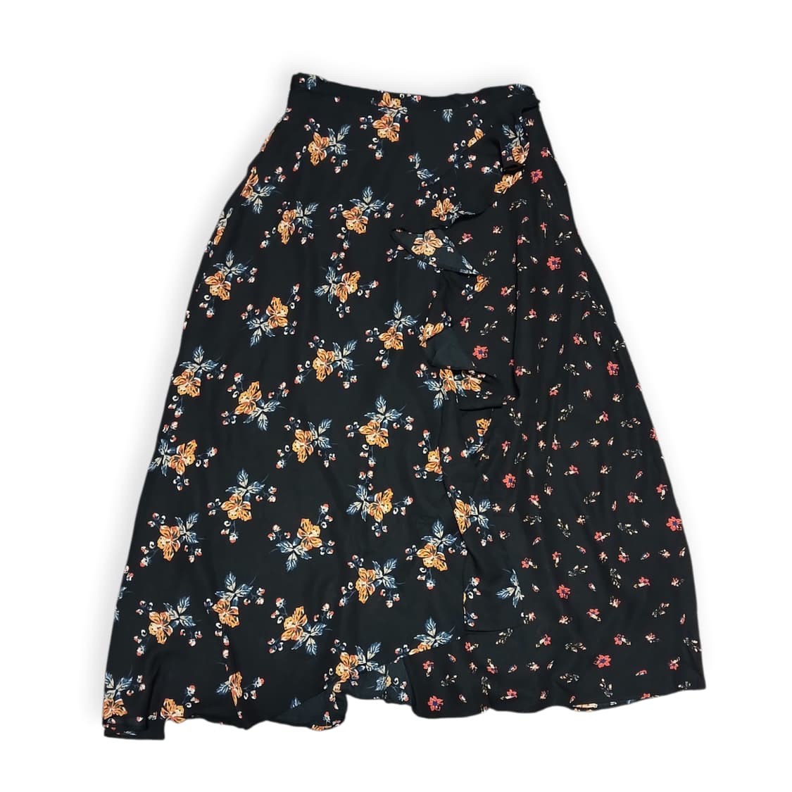 Gu 프릴 사선 플라워 블랙 스커트 상품이미지1