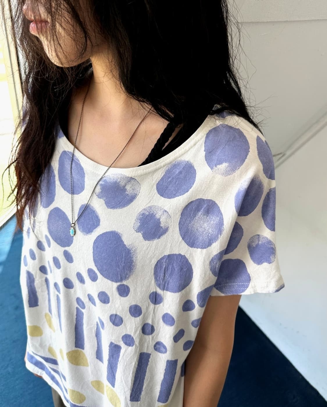 Light cotton wide design pattern top 상품이미지1