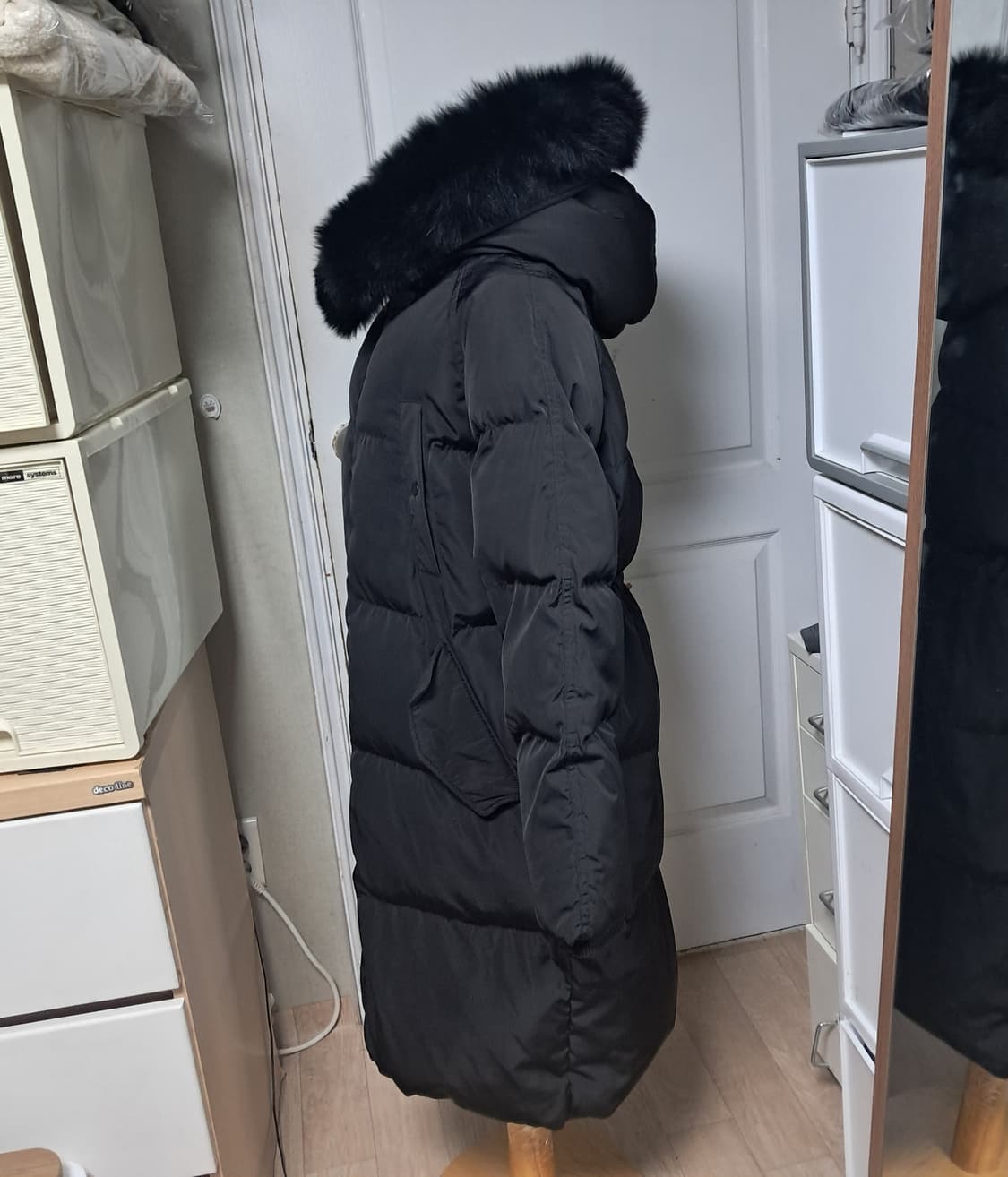 GGPX 블랙 모피퍼 덕다운 롱패딩 S(55~66) 상품이미지2