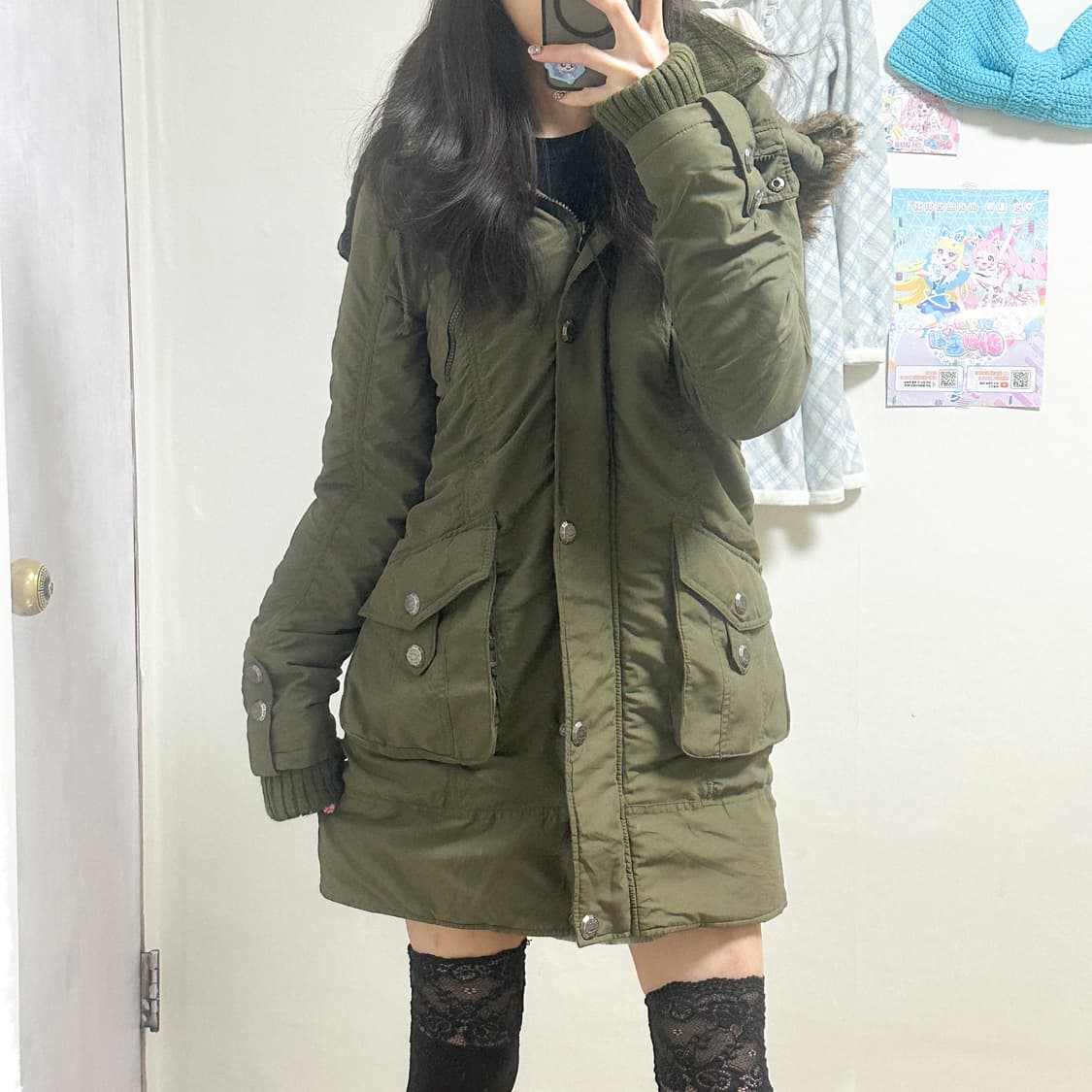 빈티지 카키 셔링 야상 패딩 점퍼 오네갸루 오리엔탈 그런지 긱시크 고딛 상품이미지1