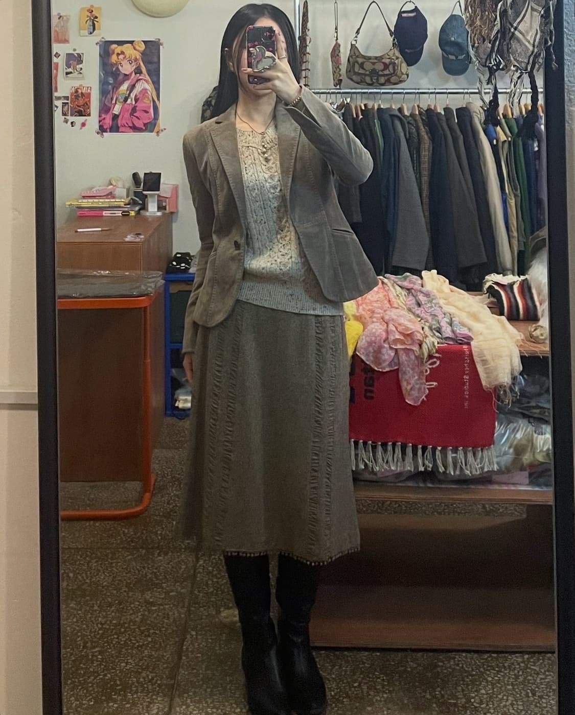 셔링 디테일 울 미디 스커트 [무배] 상품이미지3