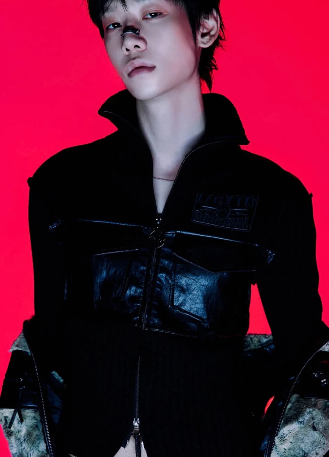 Lecyto - Fabric Mix Neck Zip Up_[Black] 상품이미지4