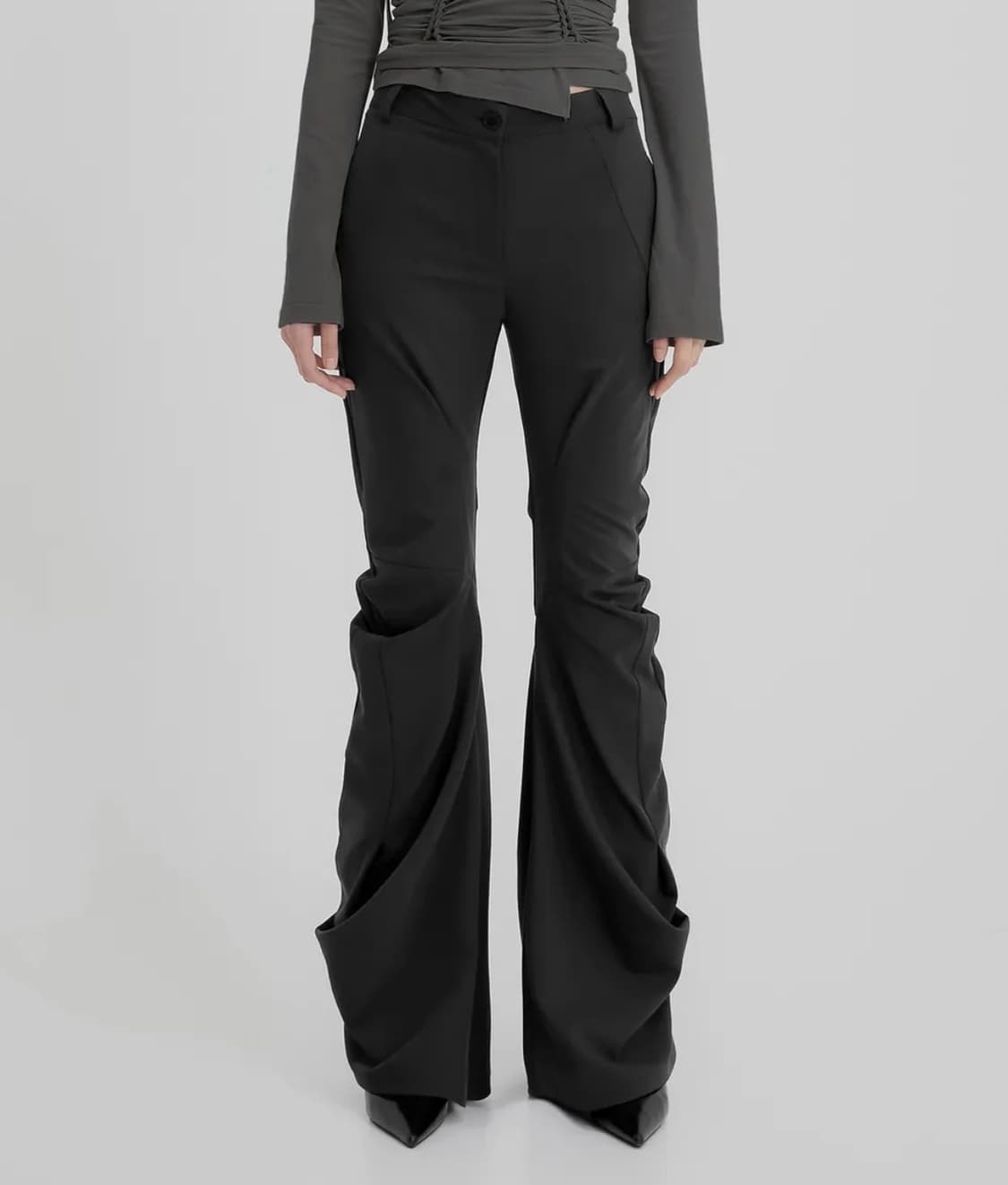 플레어업 Asymmetrical Drape Pants 블랙 상품이미지2
