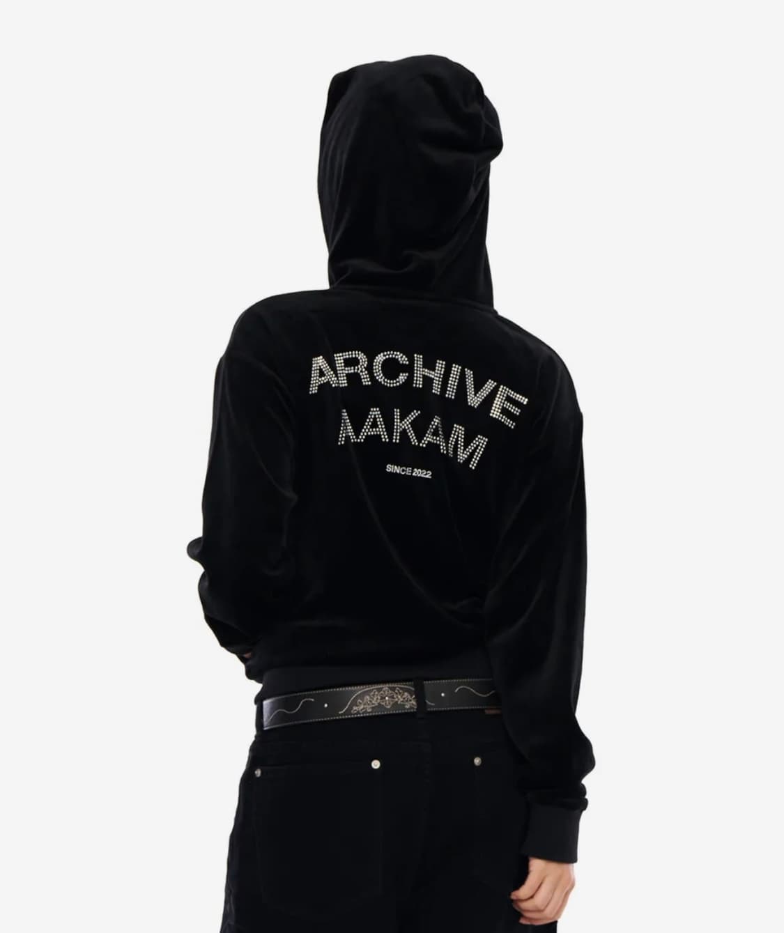 Rhinestone Velour Zip-Up Hoodie (Black) 상품이미지1