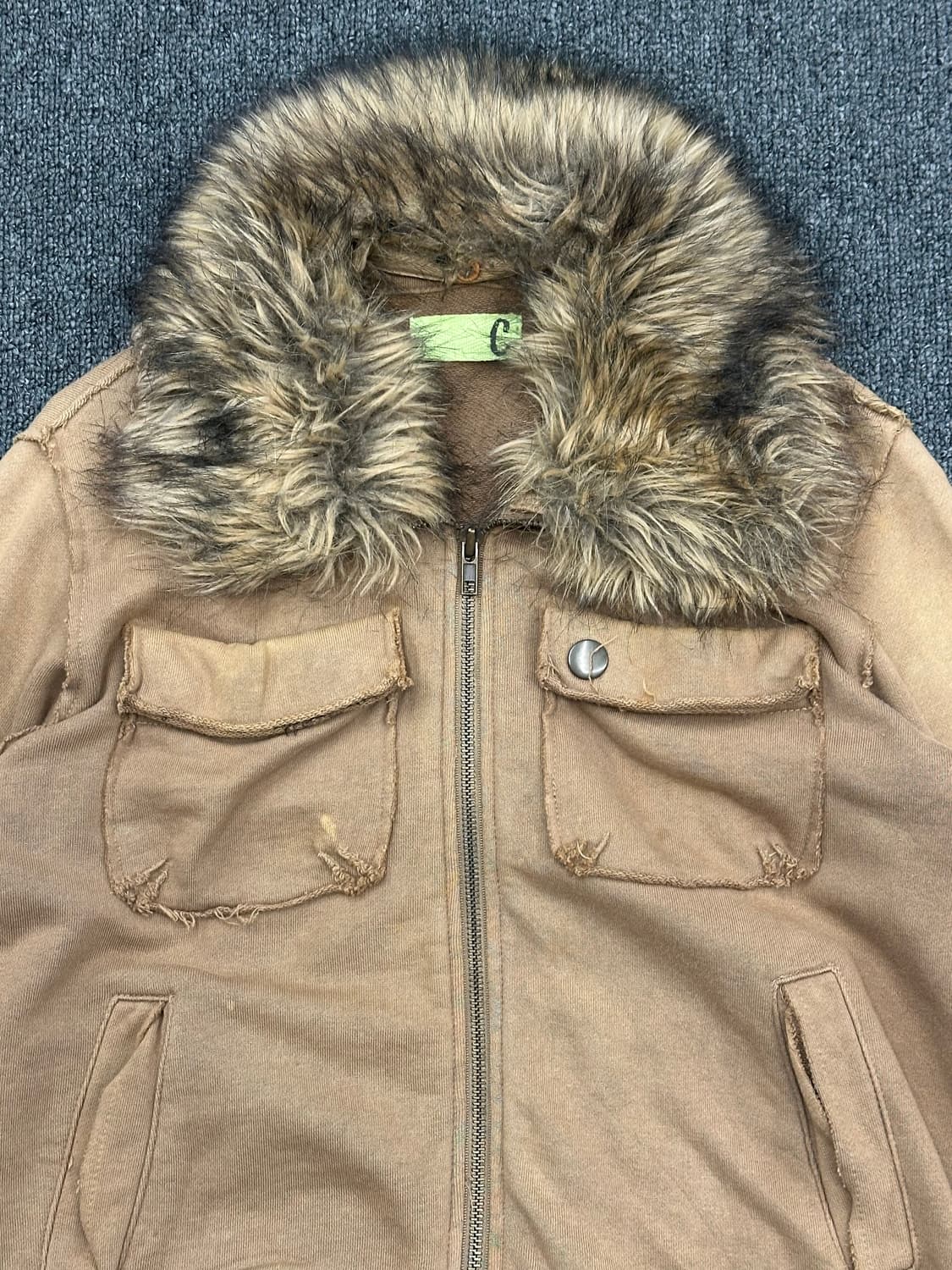 OS)Japanese vintage 여성 퍼 그런지 베이지 자켓 상품이미지3