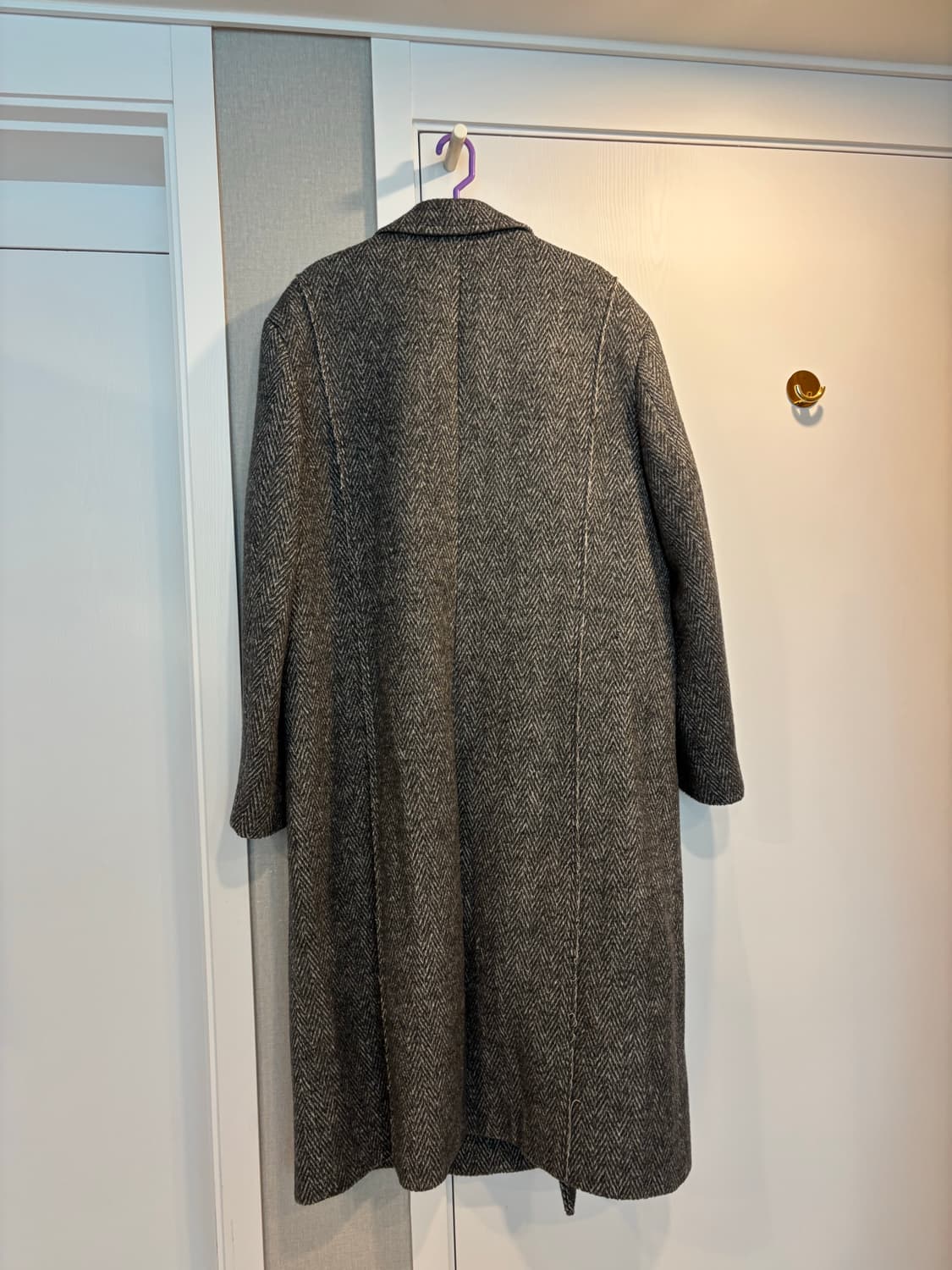 (L)벨리에 오버사이즈드 컷업 더블 코트 해링본 그레이 상품이미지2