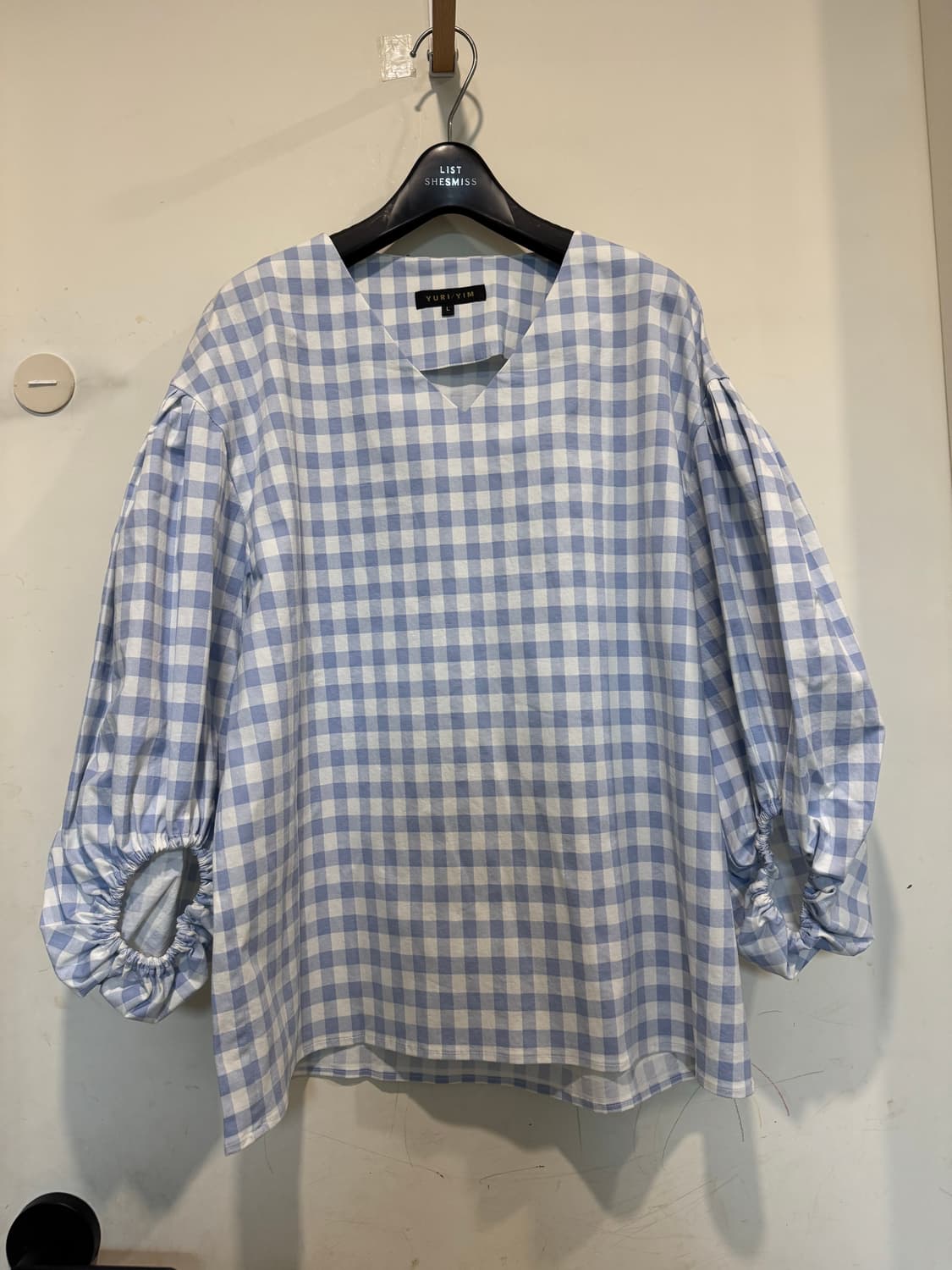 yuri yim 유리임 체크 벌룬 블라우스 상품이미지3