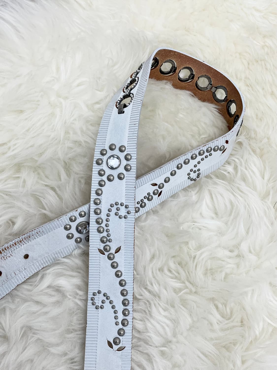 리얼레더 화이트페어리 스터드 버클 벨트 상품이미지6