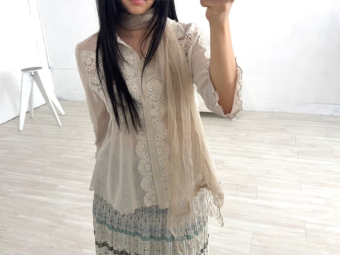 Beige Lace Sheer Shirt 상품이미지1