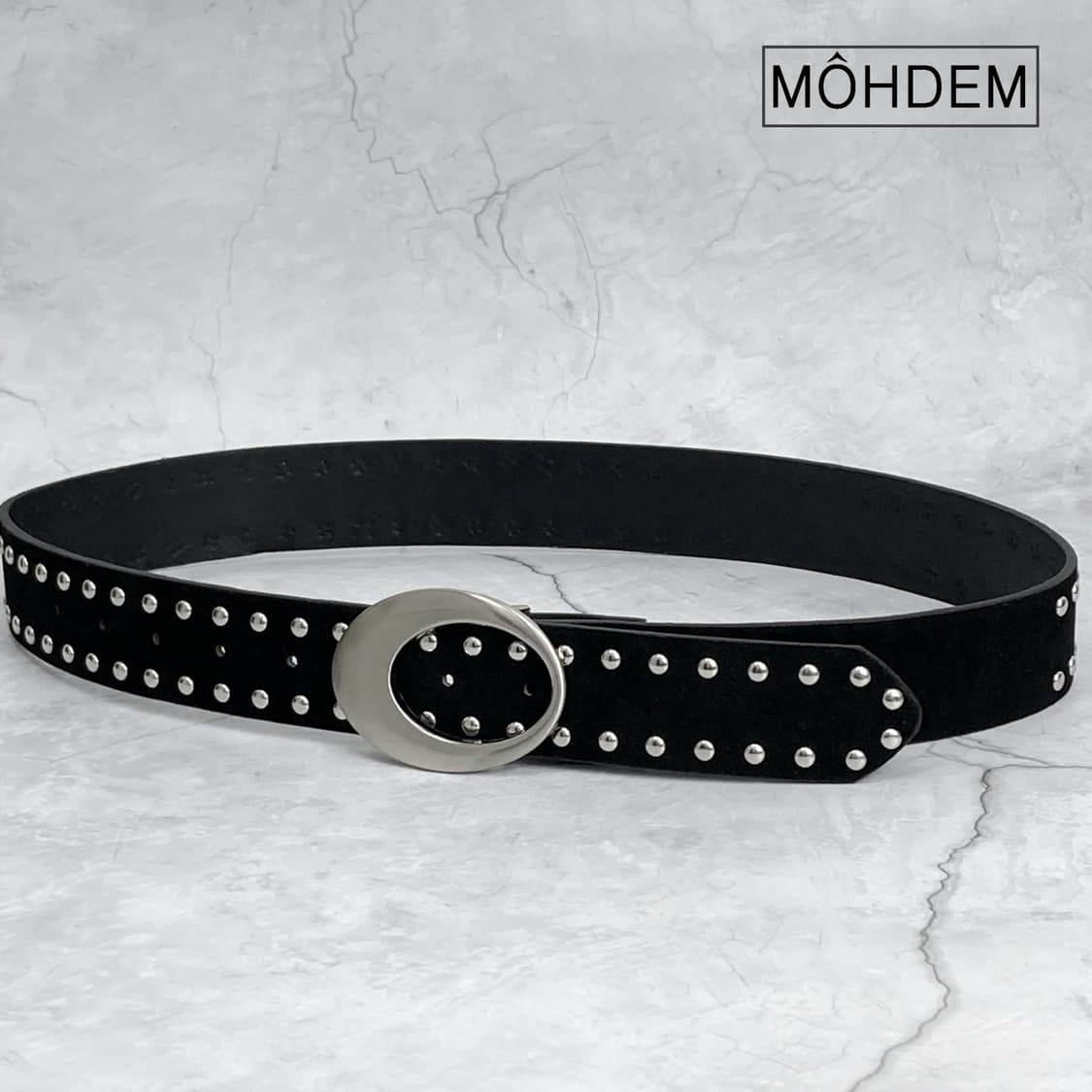 [Unisex] 오클 라운드 스터드 찡 벨트 블랙 상품이미지1