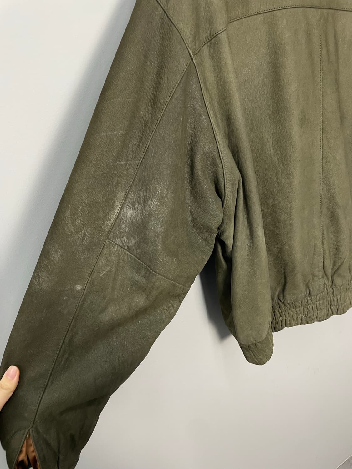 빈티지 올리브 그린 가죽 봄버 자켓 H2438 상품이미지8