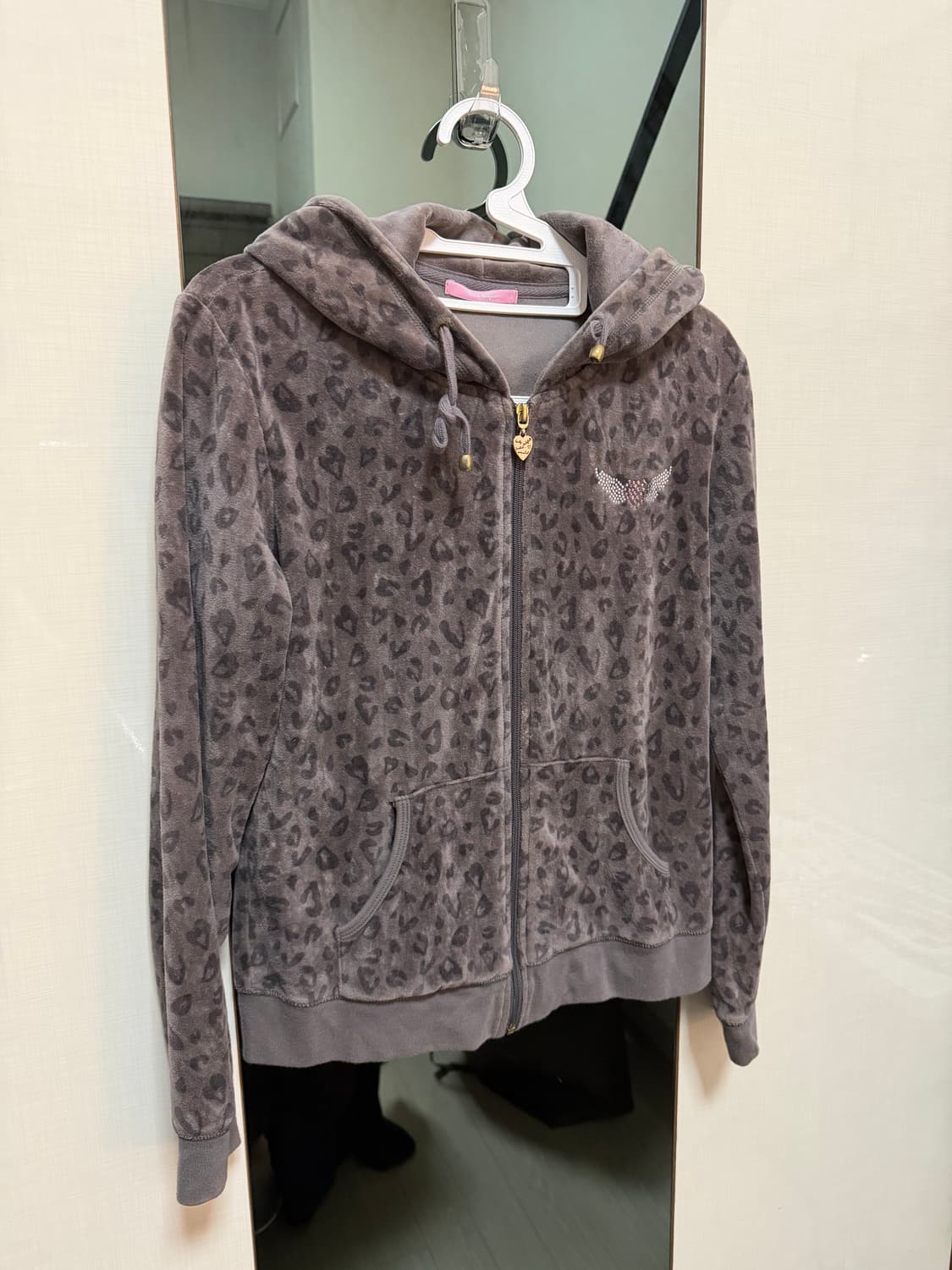 갸루st) 호피 큐빅 벨벳 후드집업 상품이미지1