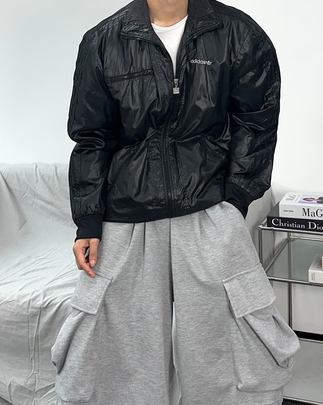 아디다스 실버 로고 유광 바람막이 트랙탑 100 상품이미지2