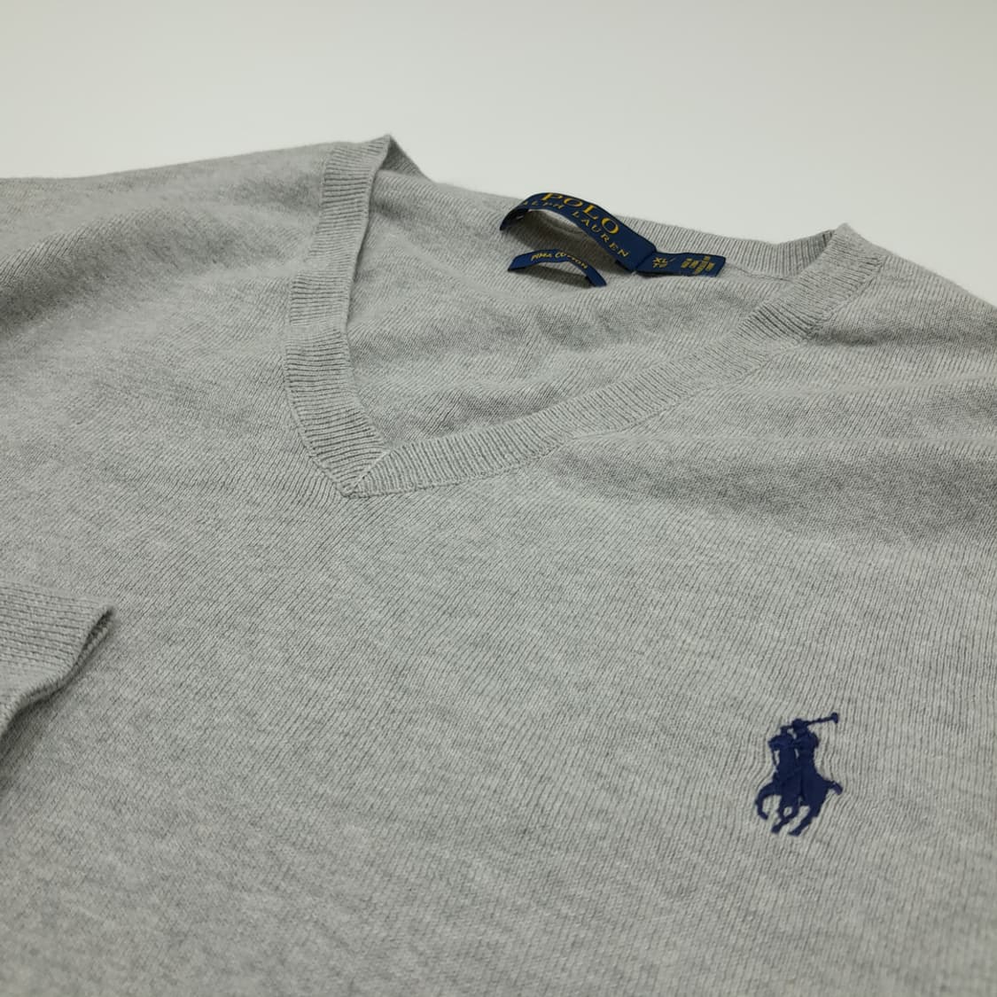 CN810 XL 폴로 랄프로렌 그레이 V넥 피마코튼 긴팔 니트 스웨터 상품이미지5