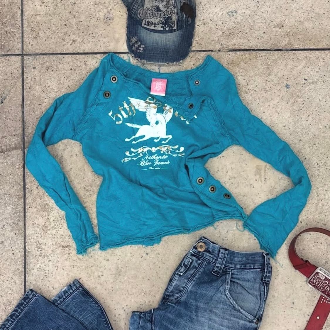 y2k 걸스 갸루 빈티지 탑 긴팔 티셔츠 상품이미지1