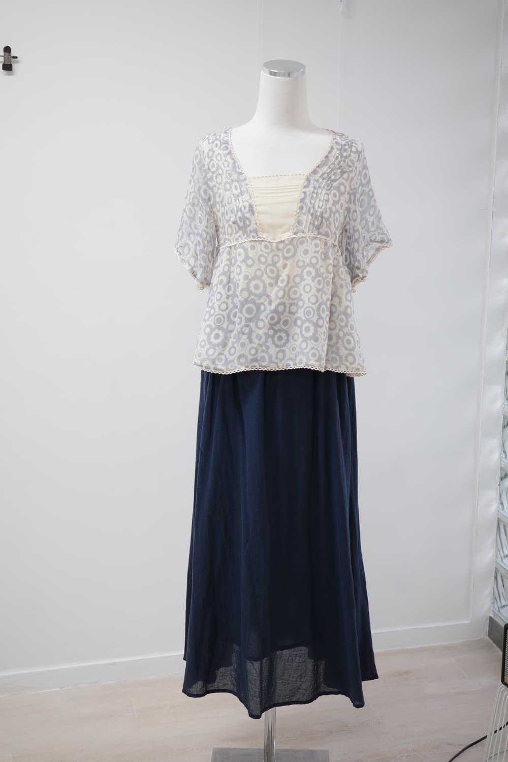 Navy banding cotton long skirt 상품이미지5