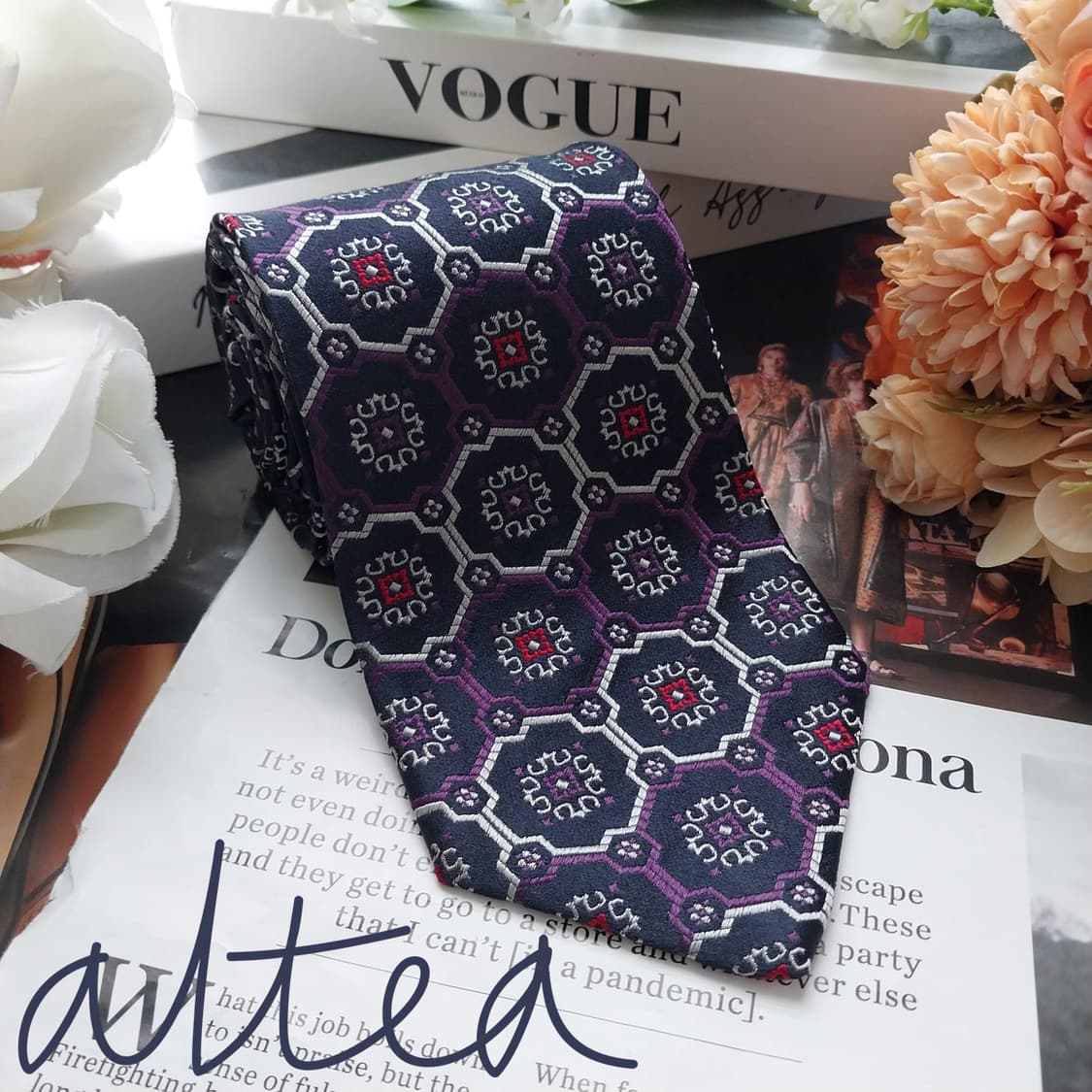 알테아 실크 네이비 퍼플 패턴 넥타이 9.1cm A+등급 K2459 상품이미지2