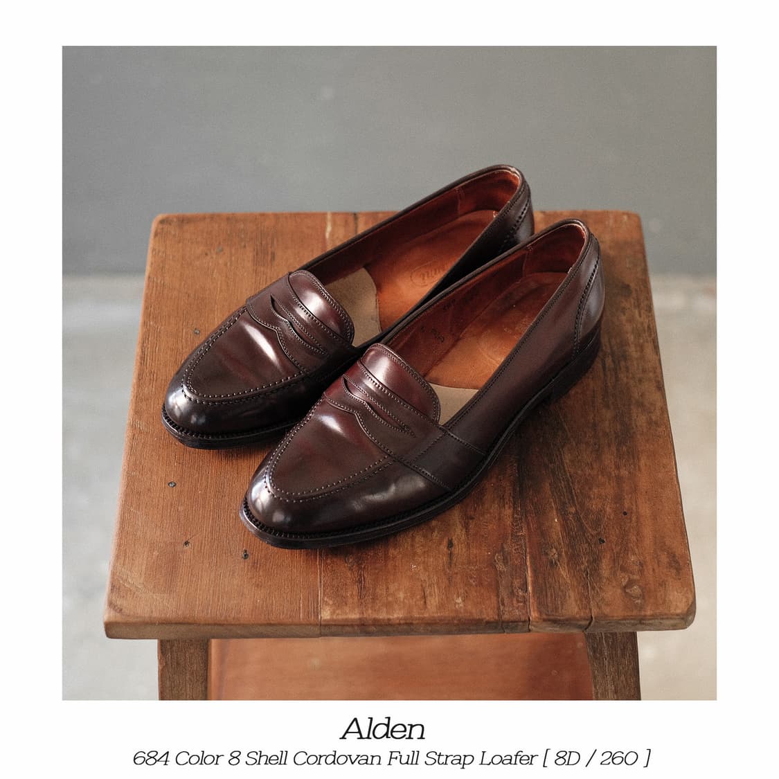 알든 684 8D(260사이즈) 버건디 코도반 풀스트랩 로퍼 상품이미지1