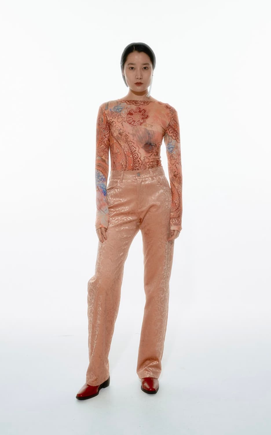 티크 벨벳 페이즐리 자카드 스트레이트 팬츠 상품이미지4