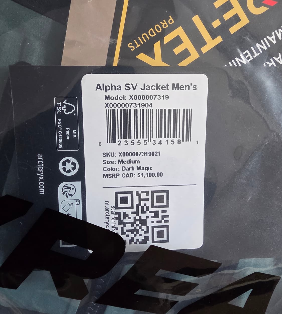 [새제품,M]아크테릭스 알파SV자켓 다크매직 캐나다제조 상품이미지3