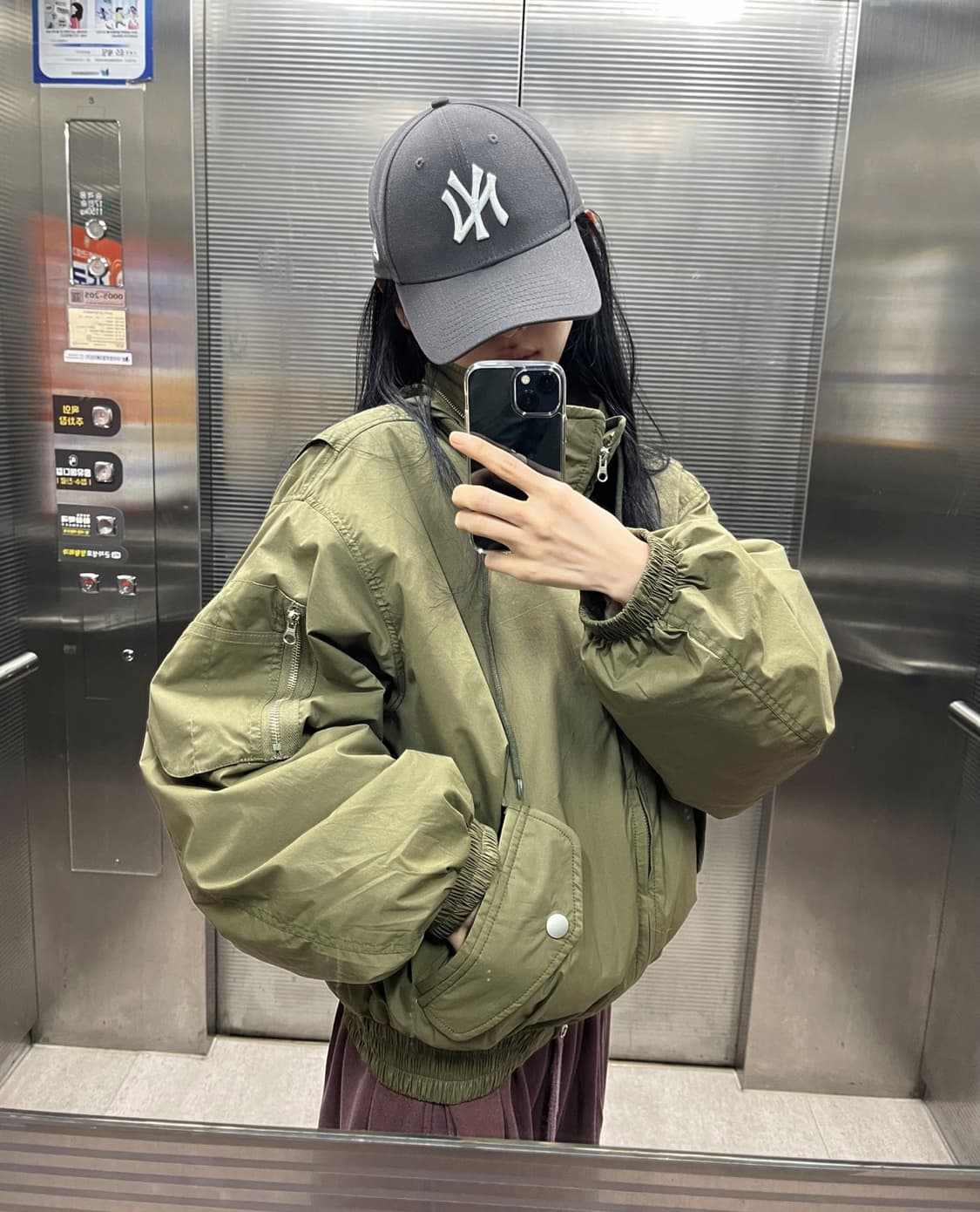 카키 오버핏 항공 점퍼 패딩 상품이미지1