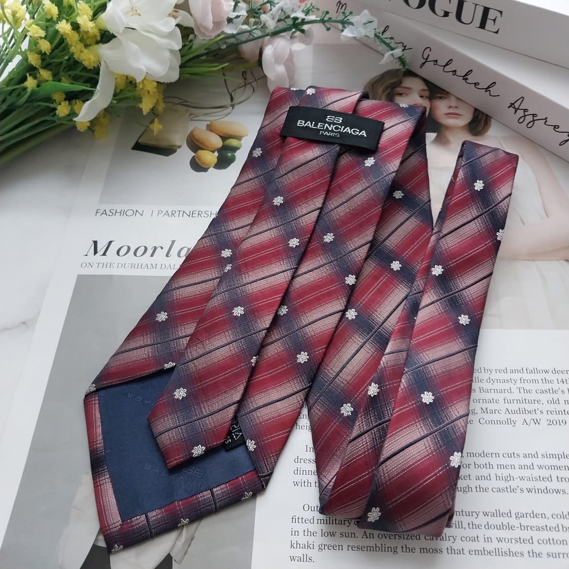 발렌시아가 실크 레드 체크 넥타이 9cm S등급 K559
 상품이미지5