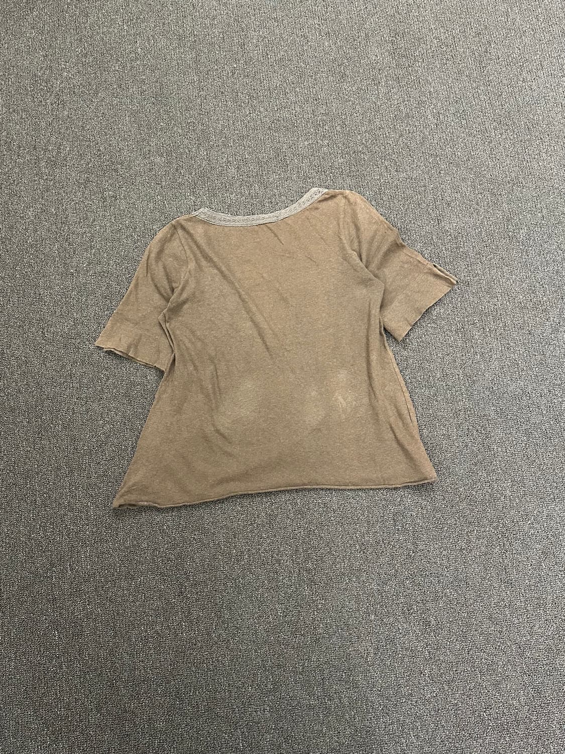 M)Japanese vintage 여성 보트넥 레이스 디테일 브라운 7부 상품이미지6