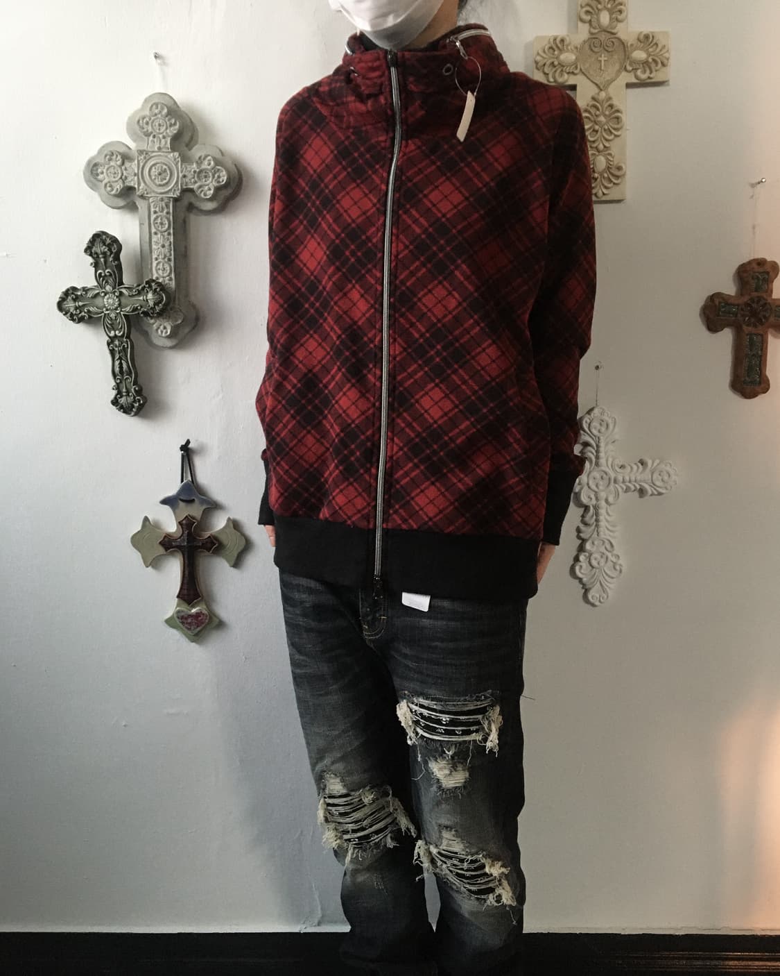 Check pattern high neck zip up 상품이미지5