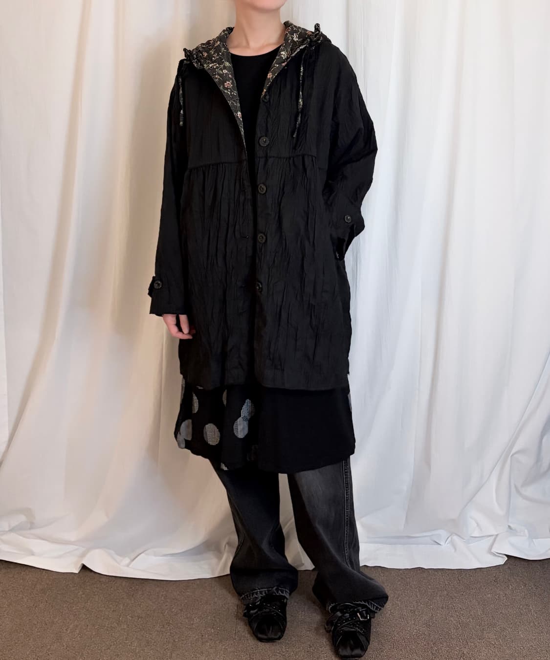 Crinkle Layered Hood Jacket – Black 상품이미지2