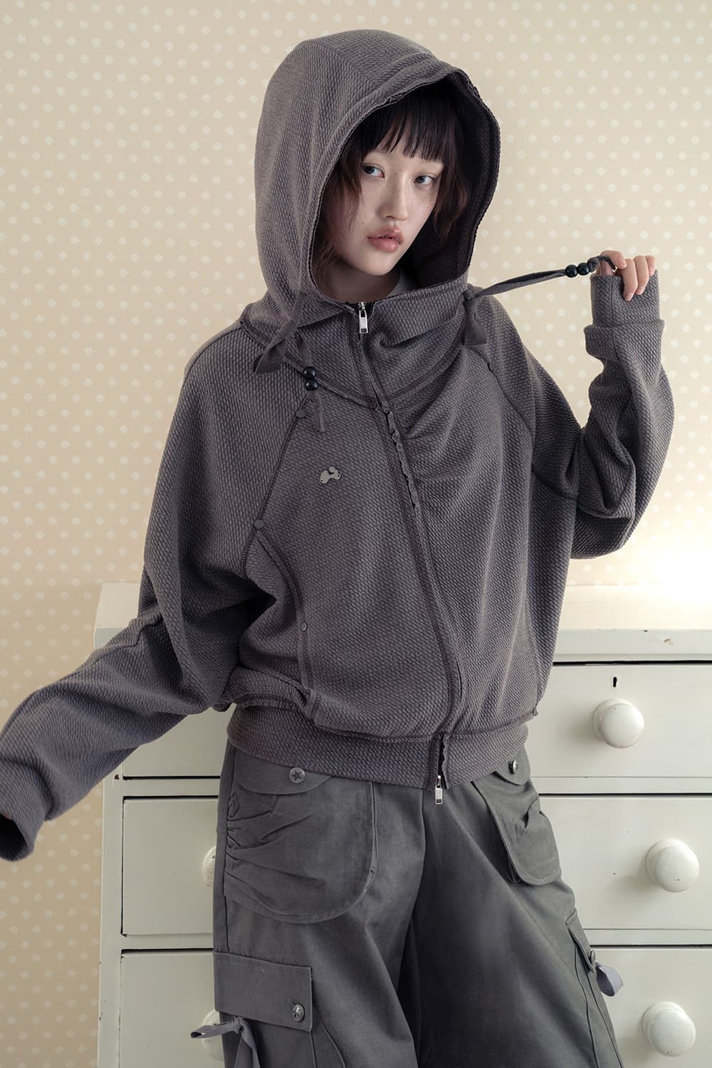 허그유어스킨 셔링 하이넥 후드집업 상품이미지1