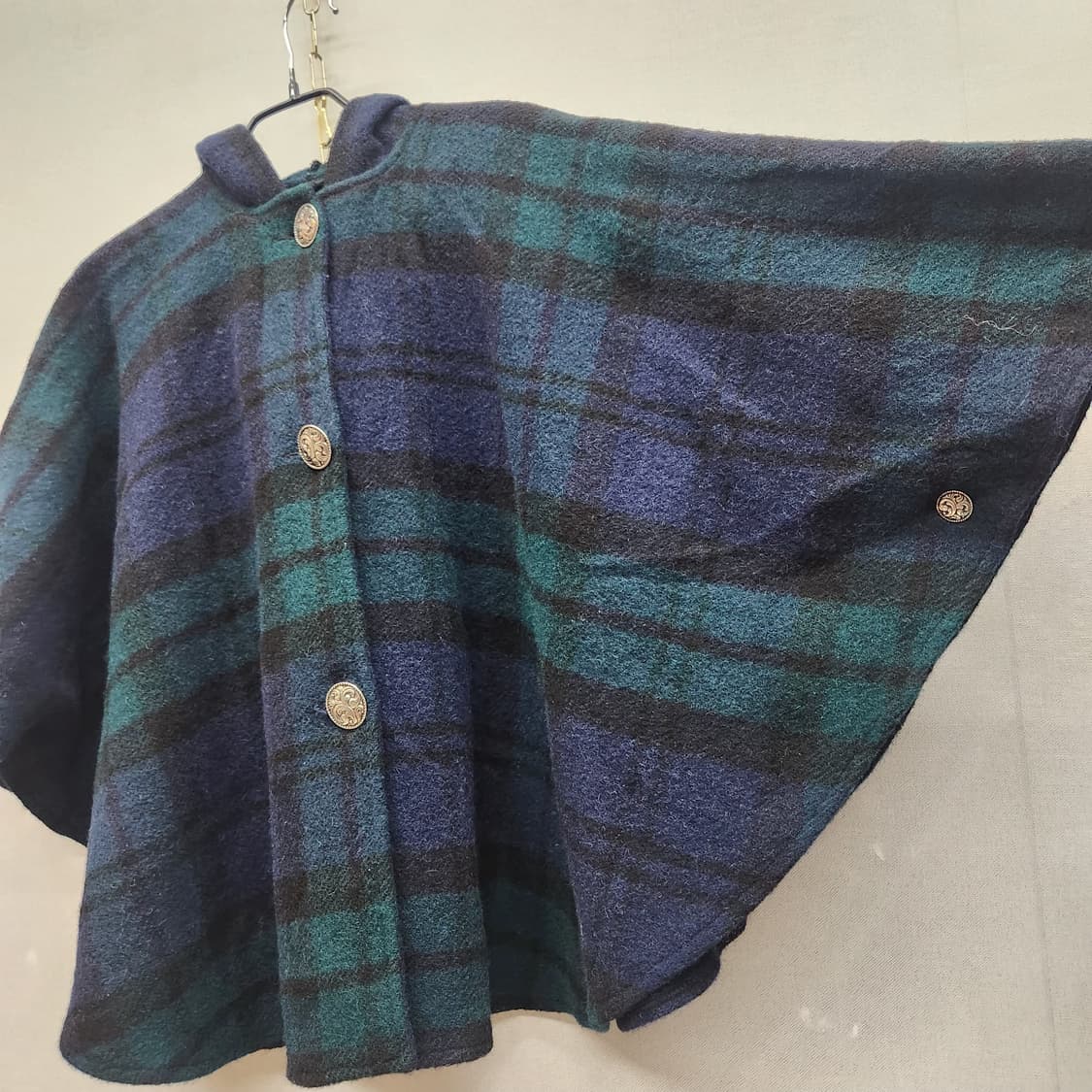 Johnson Woolen Mills 울혼방 체크 케이프 S(S~M) 상품이미지2