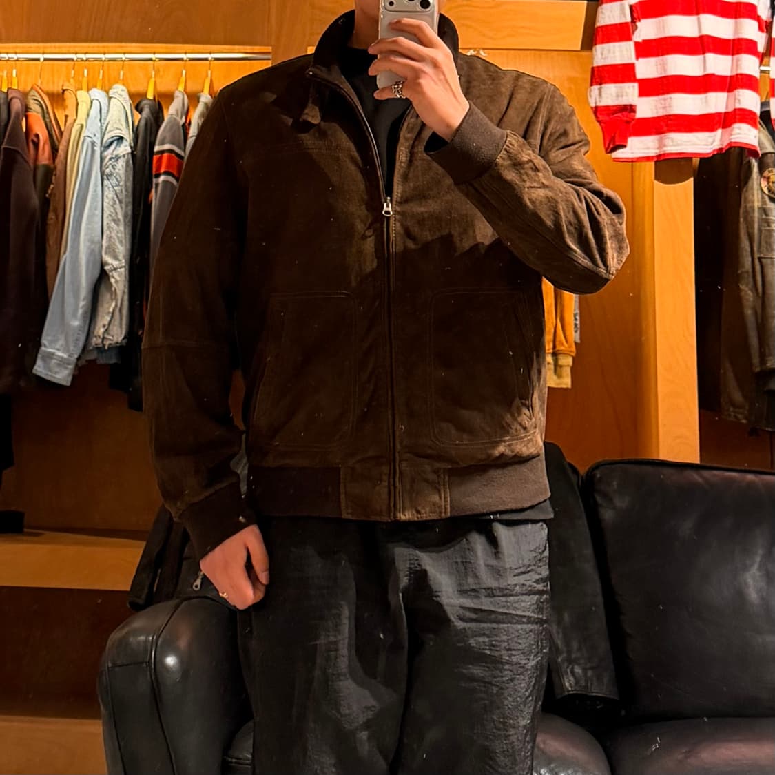 네덜란드 비옌코르프 고트레더 스웨이드 봄버 자켓 XL 염소가죽 상품이미지2