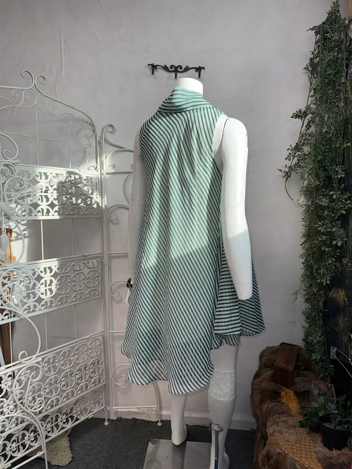 Mint brown chiffon stripe halter ops 상품이미지2