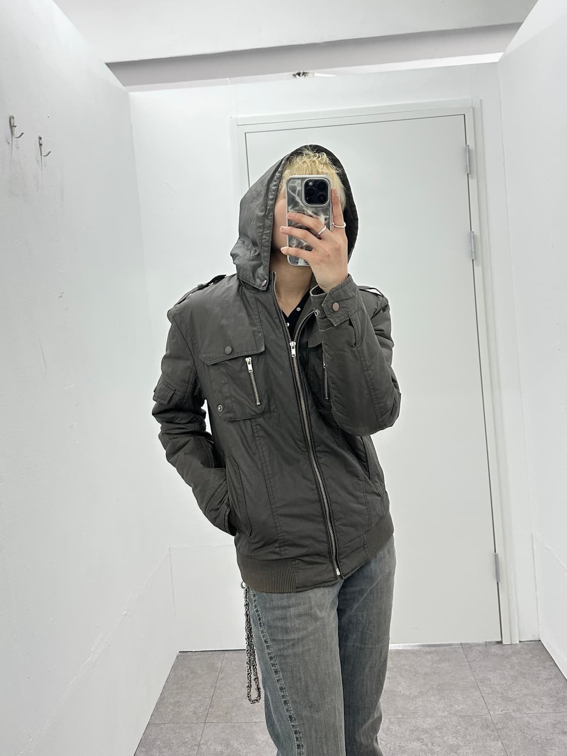 Grunge khaki brown multi pocket bomber 상품이미지2