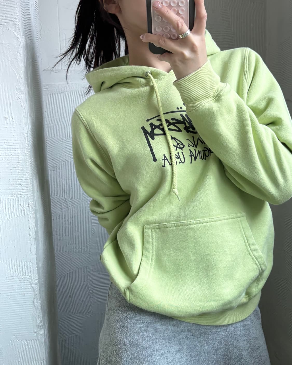 Stussy 스투시 라임컬러 USA스탁로고 후드티 상품이미지1