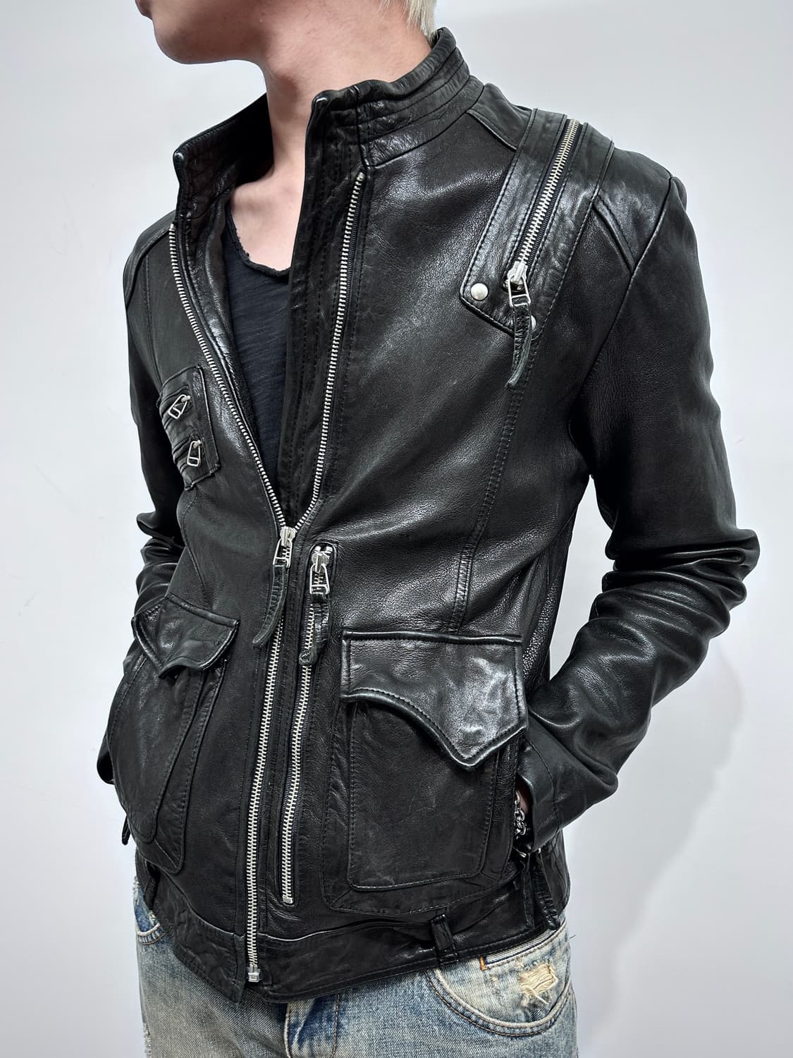 이탈리안 멀티 지퍼 레더 자켓 상품이미지2