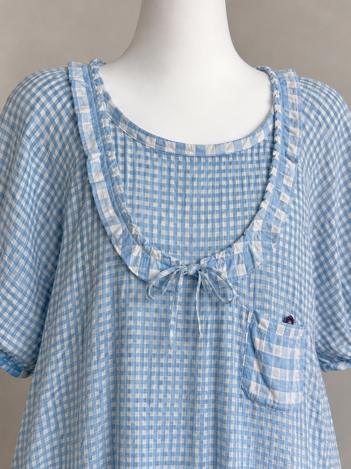 Tsumori Chisato 츠모리 치사토 베이비블루 깅엄 벌룬 원피스 상품이미지3