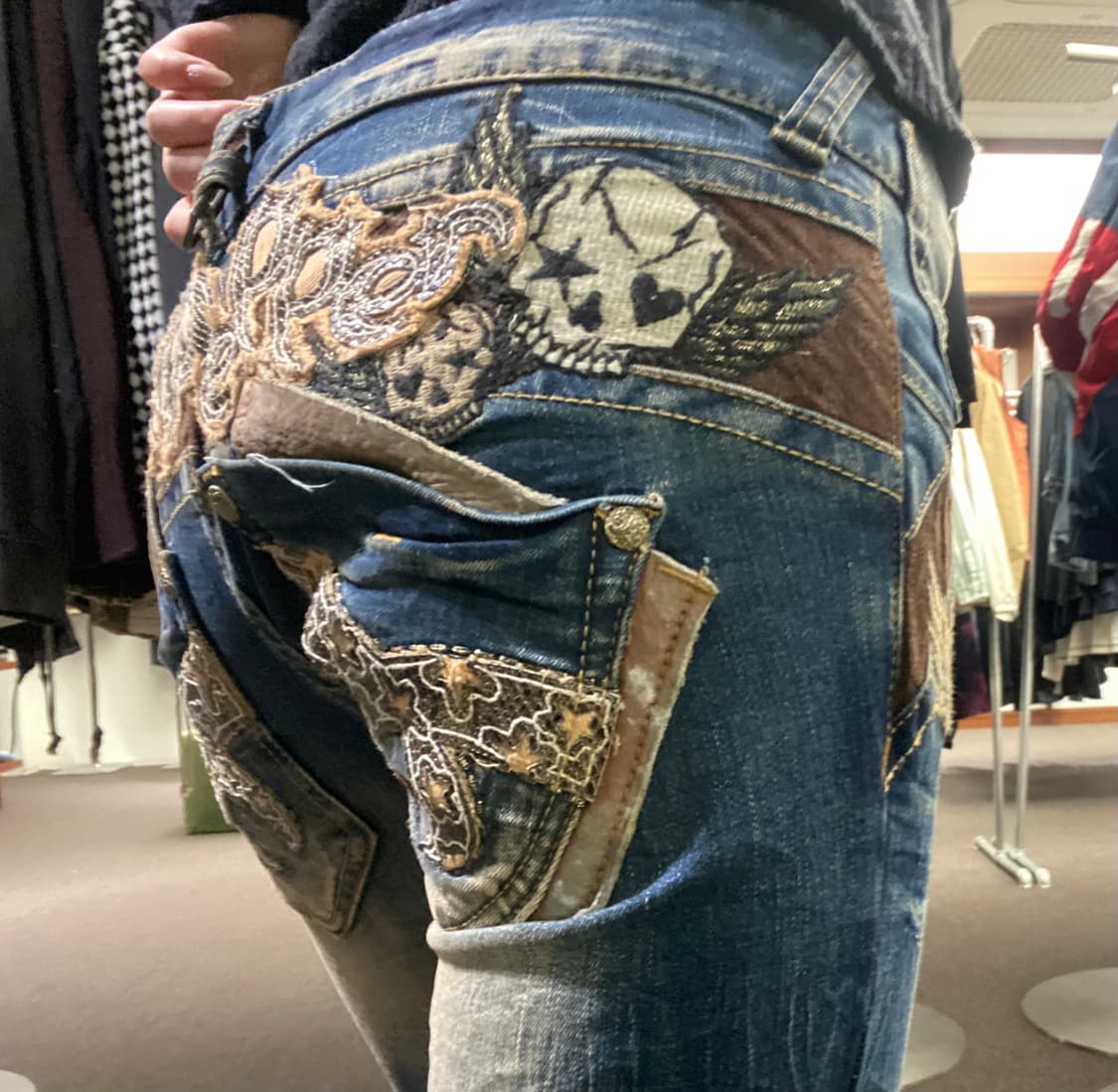 25)레드페퍼 빈티지 Y2K 스컬패치 자수 로우라이즈 데님팬츠 상품이미지4