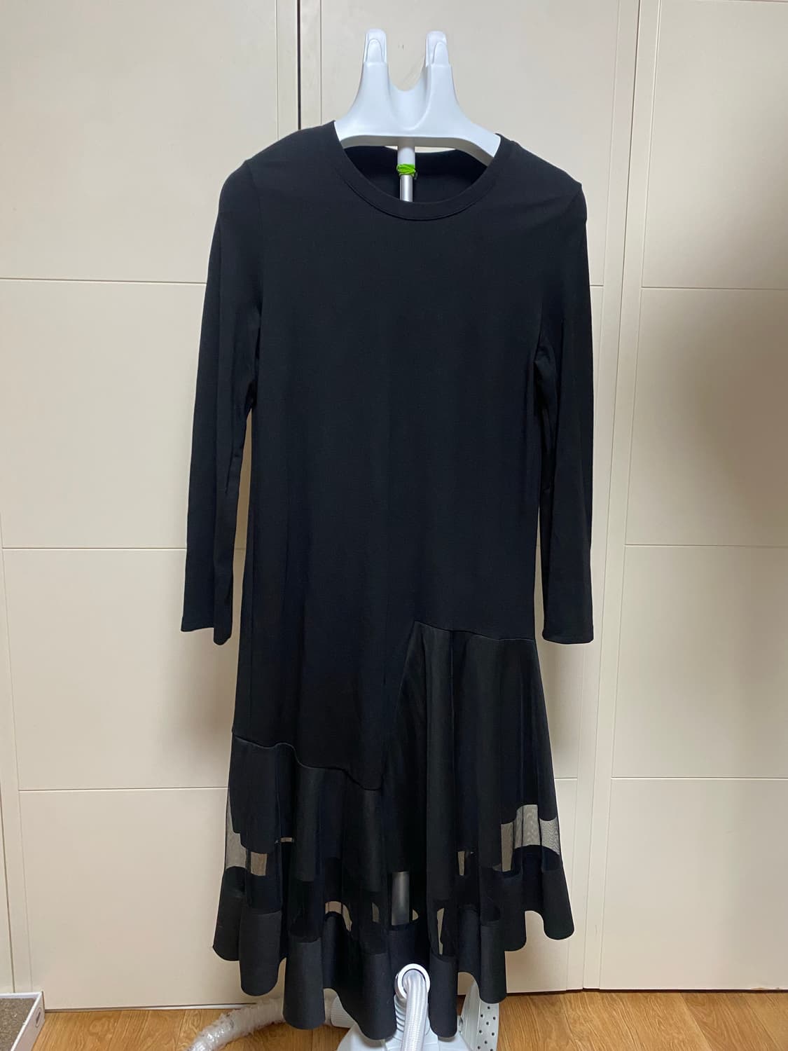 블랙 롱 원피스 시스루 디자인 상품이미지2