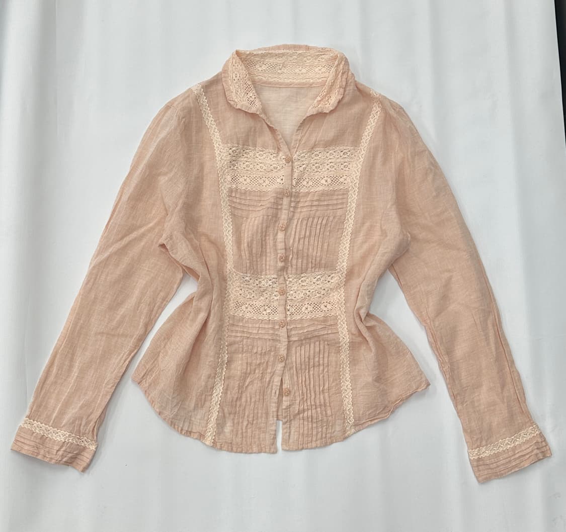 🍑피치맛 레이스 코튼 블라우스🍑양산형 모리걸 그런지 에스닉 핑크  상품이미지3