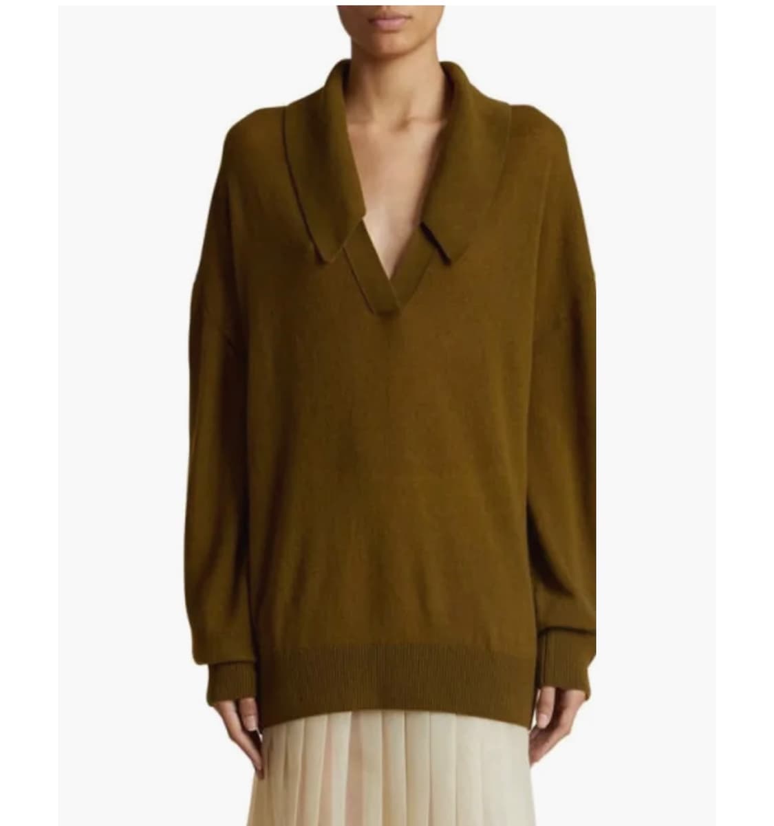 (정품/새상품) KHAITE 케이트 여성 카키 캐시미어 폴로 니트 상품이미지6