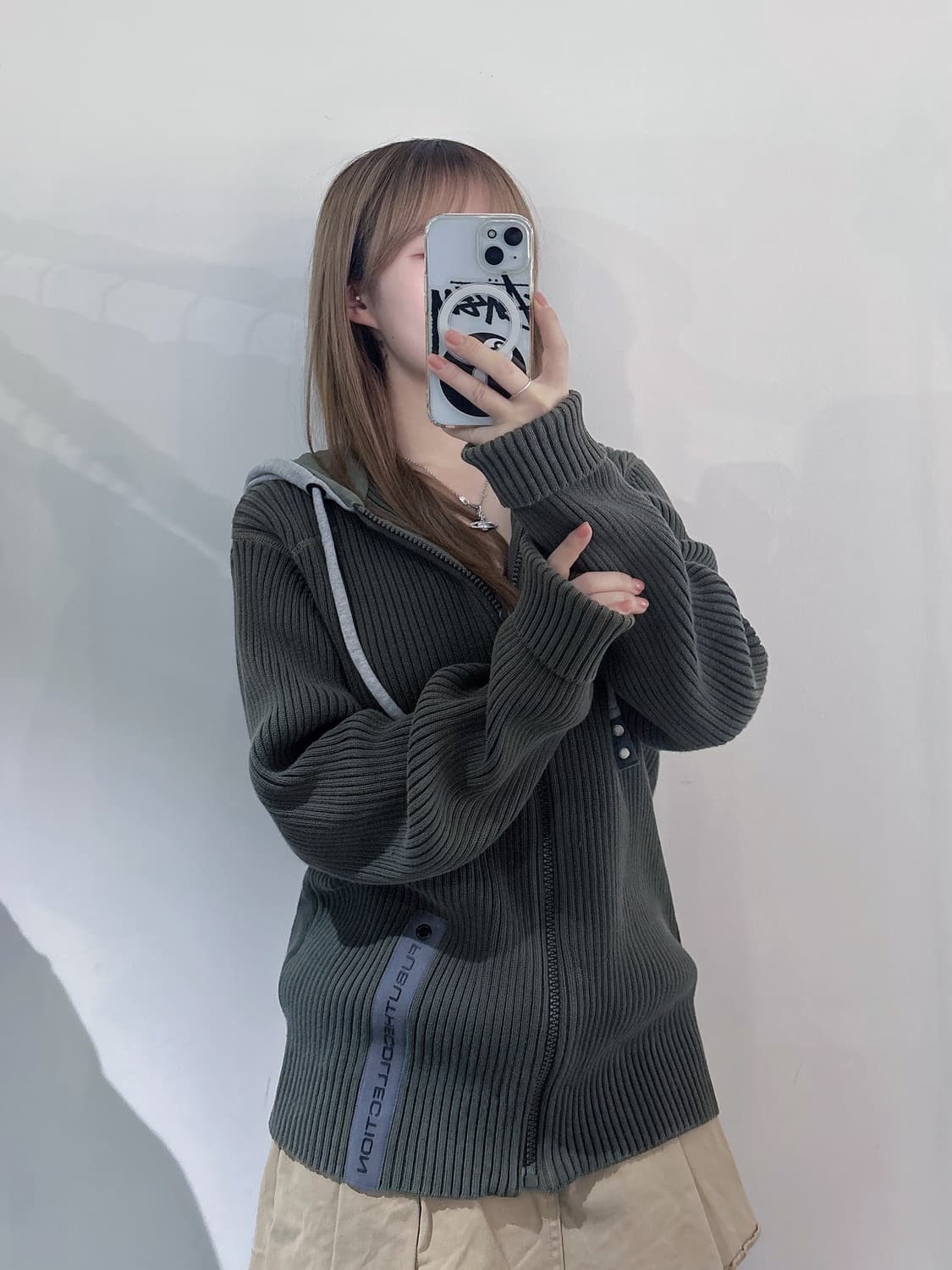 FUBU 카키 니트 후드집업 상품이미지2